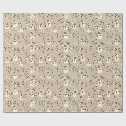 Papier Cadeau Neutre Beige Snowman Motif W/Snow et Twigs (Plat)