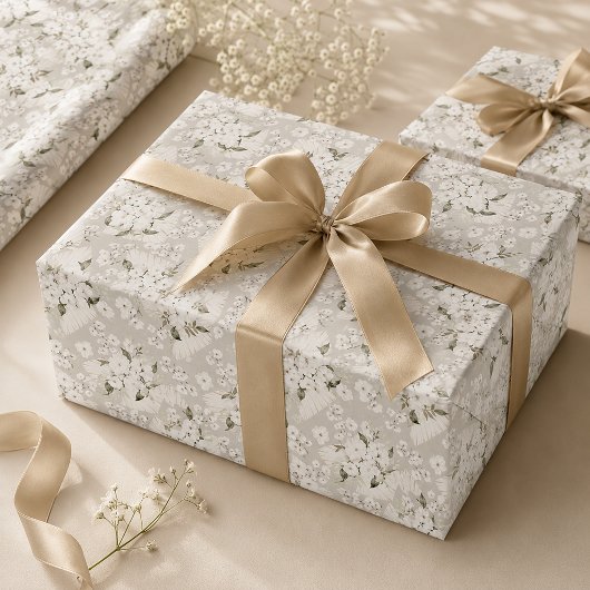 Papier cadeau Neutre Blanc Floral