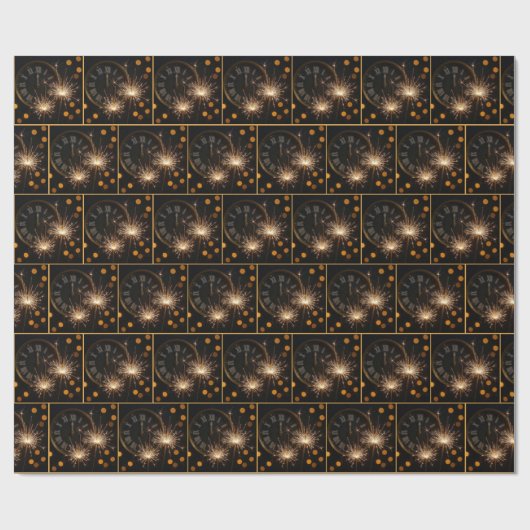 Papier Cadeau New Year Sparklers On a Midnight Clock (Plat)