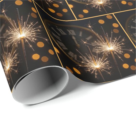 Papier Cadeau New Year Sparklers On a Midnight Clock (Coin rond)