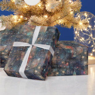 Papier Cadeau New York City au Nouvel An en aquarelles