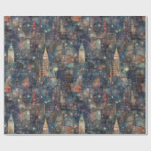 Papier Cadeau New York City au Nouvel An en aquarelles (Plat)