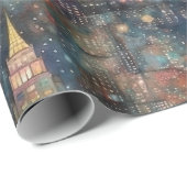 Papier Cadeau New York City au Nouvel An en aquarelles (Coin rond)