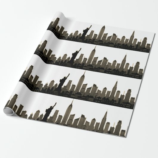 Papier Cadeau New York Skyline Black Big Apple Modern City (Déroulé)