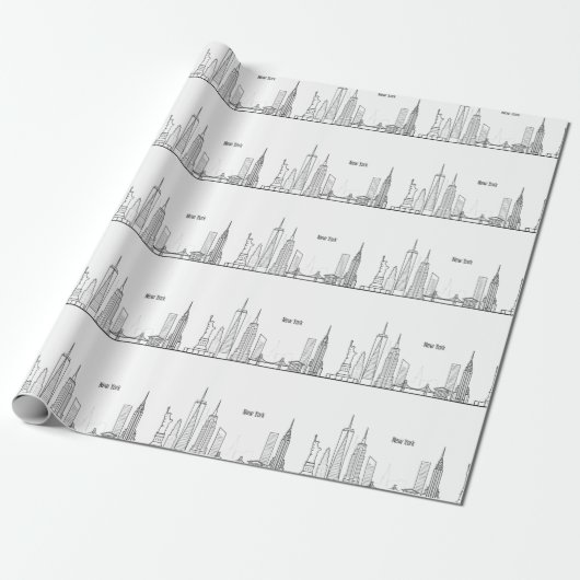 Papier Cadeau New York Skyline Black Big Apple Modern City (Déroulé)