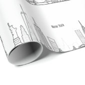 Papier Cadeau New York Skyline Black Big Apple Modern City (Coin rond)