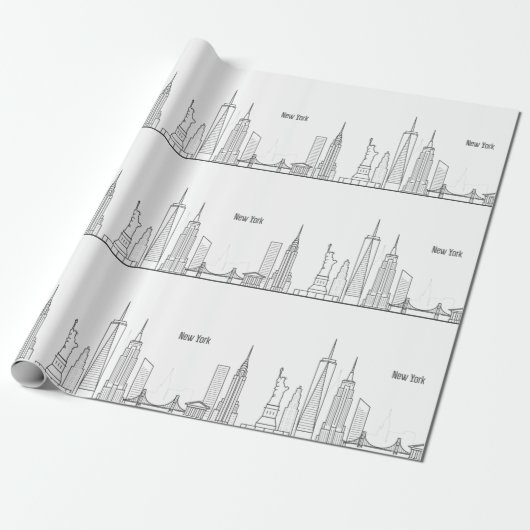 Papier Cadeau New York Skyline Black Big Apple Modern City (Déroulé)