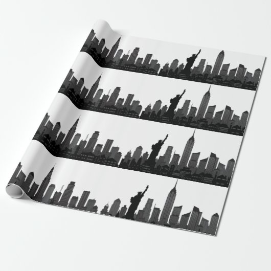 Papier Cadeau New York Skyline Black Big Apple Modern City (Déroulé)
