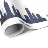 Papier Cadeau New York Skyline Blue Big Apple Modern City (Coin rond)
