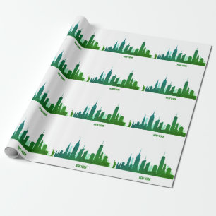 Papier Cadeau New York Skyline Green Big Apple Modern City