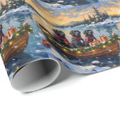 Papier Cadeau Newfoundland Dog Christmas Boat Holiday (Coin rond)