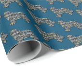 Papier Cadeau Newfoundland Dog Silhouette Y&B Grid Blue (Coin rond)