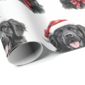 Papier Cadeau Newfoundland Dog with Santa Hat (Coin rond)