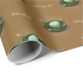 Papier Cadeau Nid d'oiseau avec Oeuf Bleu Speckled Brown Custom (Coin rond)
