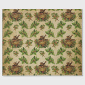 Papier Cadeau Nid d'oiseau vert de Noël antique (Plat)