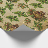 Papier Cadeau Nid d'oiseau vert de Noël antique (Coin)