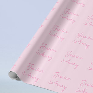 Papier Cadeau N'importe quel nom Joli rose cursive