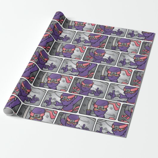 Papier Cadeau Ninja violet personnalisable (Déroulé)