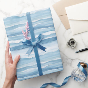 Papier Cadeau Noces Vagues Océaniques Bleu Blanc