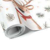 Papier Cadeau Nocturne de rennes et de pins (Coin rond)