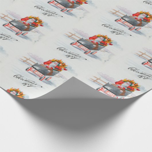 Papier Cadeau Noël 1900 Père Noël à Sleigh (Coin)