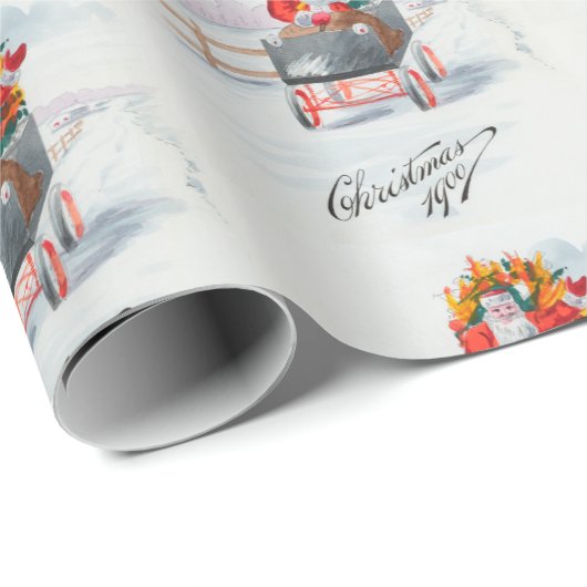 Papier Cadeau Noël 1900 Père Noël à Sleigh (Coin rond)