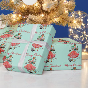 Papier Cadeau Noël 1950 Dame Vintage