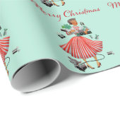 Papier Cadeau Noël 1950 Dame Vintage (Coin rond)