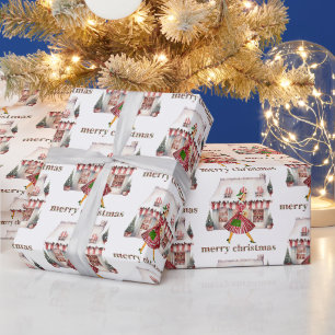 Papier Cadeau Noël 1950 Dame Vintage faisant du shopping