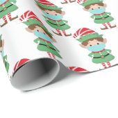 Papier Cadeau Noël 2020, Noël, un fou Père Noël des elfes portan (Coin rond)