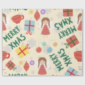 Papier Cadeau Noël 2022 moderne mignon rose rouge vert élégant (Plat)