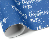 Papier Cadeau Noël 2025 Texte Sur Bleu (Coin rond)