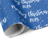 Papier Cadeau Noël 2025 Texte Sur Bleu (Coin rond)