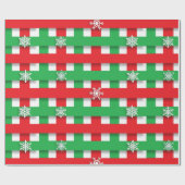 Papier Cadeau Noël À damiers Flammes de neige rouges et vertes (Plat)