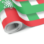 Papier Cadeau Noël À damiers Flammes de neige rouges et vertes (Coin rond)