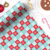 Papier Cadeau Noël À damiers Flèche de neige bleu rouge