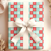 Papier Cadeau Noël À damiers Flèche de neige bleu rouge