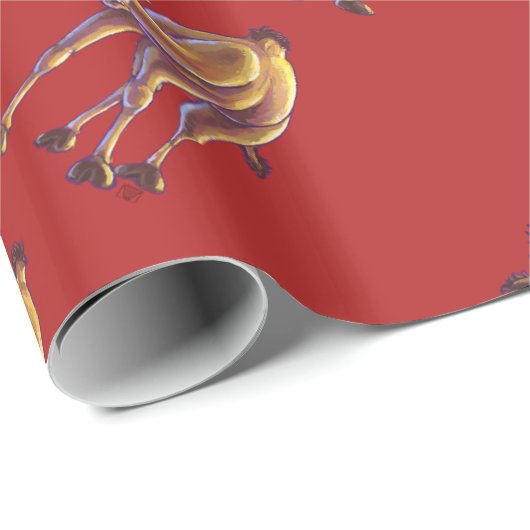 Papier Cadeau Noël à la belle chamelle en rouge (Coin rond)