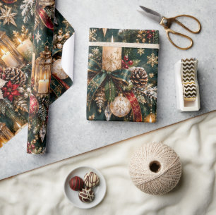Papier Cadeau Noël à la lumière de bougie émeraude de luxe