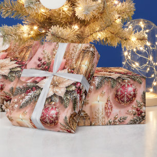 Papier Cadeau Noël à la lumière de bougie rose blush