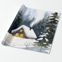 Noël à l'aquarelle de cabane d'hiver vintage