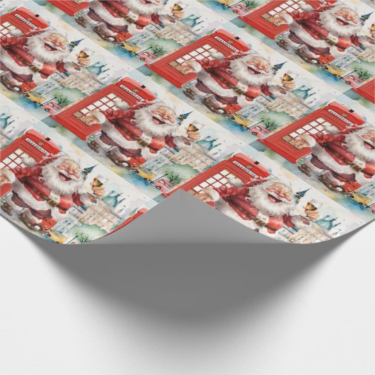 Papier Cadeau Noël à Londres avec Père Noël et cabine téléphoniq (Coin)