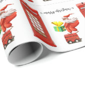 Papier Cadeau Noël à Londres avec Père Noël et cabine téléphoniq (Coin rond)