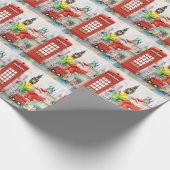 Papier Cadeau Noël à Londres avec Père Noël et cabine téléphoniq (Coin)