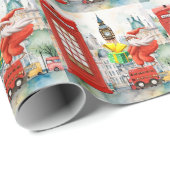 Papier Cadeau Noël à Londres avec Père Noël et cabine téléphoniq (Coin rond)