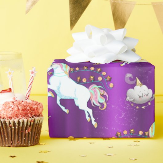 Papier Cadeau Noël à l'Unicorne violette (Fête d'anniversaire)