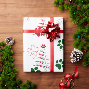 Papier Cadeau Noël à mât de chien rouge et vert