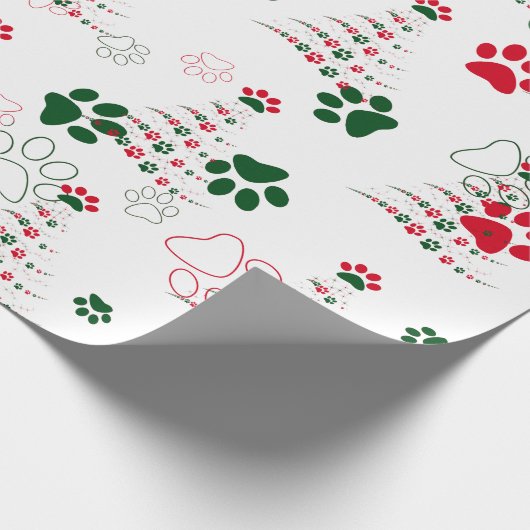 Papier Cadeau Noël à mât de chien rouge et vert (Coin)