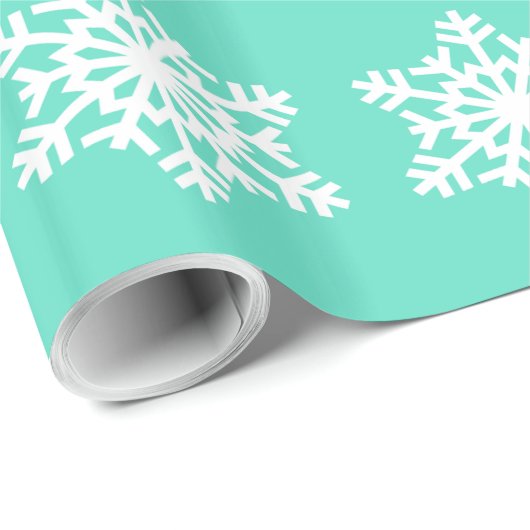 Papier Cadeau Noël à Tiffanys Aqua Blue Snowflakes (Coin rond)