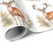 Papier Cadeau Noël à Whitetail Buck Forest (Coin rond)